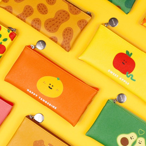 Fruit PU flat zipper pencil case pouch