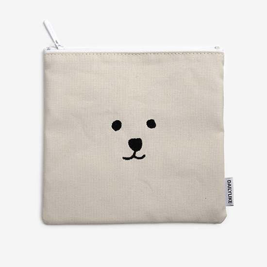 Dailylike Embroidery rectangle fabric zipper pouch - Face