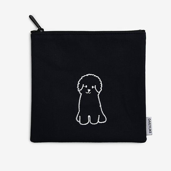 Dailylike Embroidery rectangle fabric zipper pouch - Bichon