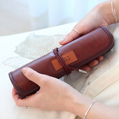 Leather pencil roll up, Pencil case, Pencil pouch