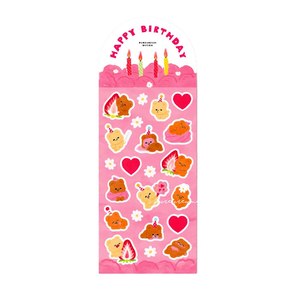 Birthday Cake Cupid Bear Paper Sticker
