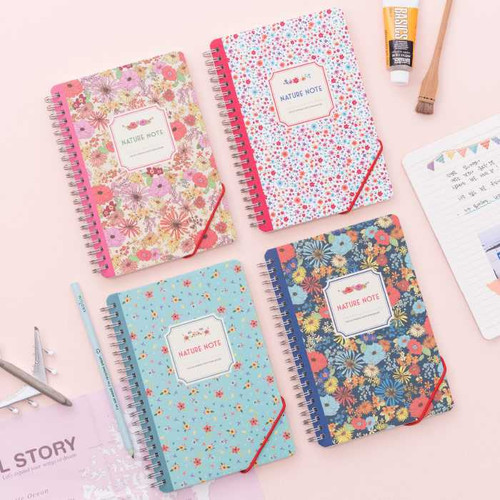 Ardium Wirebound flower pattern nature lined notebook medium