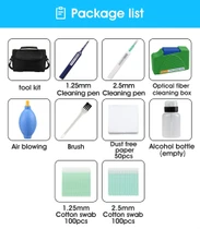 Fiber Optic Cleaner Kit with Storage Bag, Cassette Cleaner, 1.25mm / 2.5mm Pens and 60ml Alcohol Bottle for SC, FC, ST, LC and MU Connectors