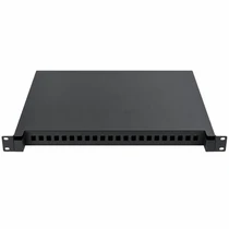 1U 19-Inch Rack Mount Fiber Optic Patch Panel with 6 LC UPC Duplex Adapters, 12 Fibers, Sliding Drawer, Black