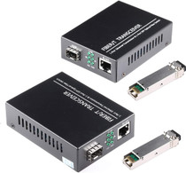 Gigabit BiDi Fiber Media Converter Pair, 10/100/1000Base-TX RJ45 to Singlemode Simplex LC with 2 BiDi SFP Modules Included, Single Fiber Link