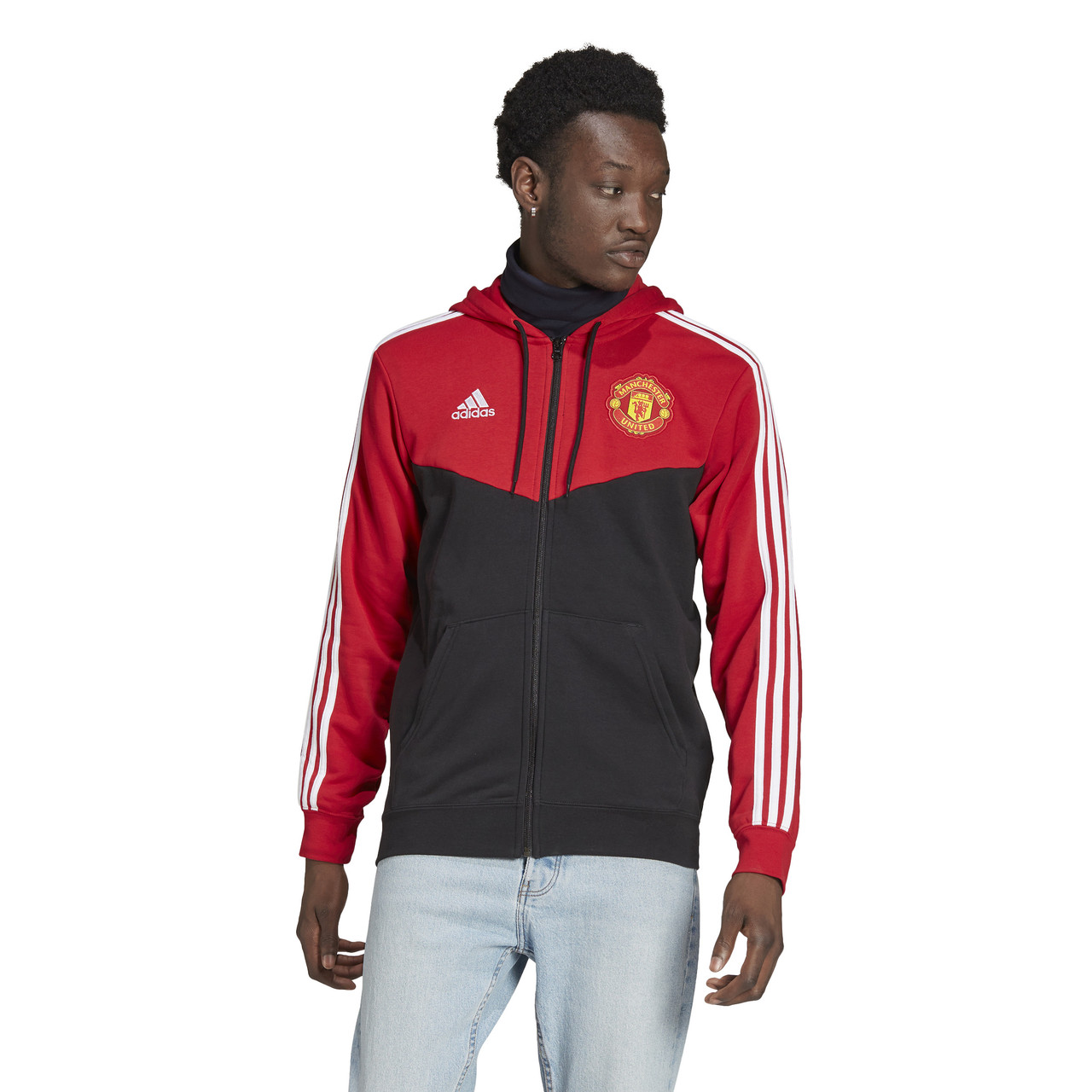 adidas Manchester United 3-Stripes Full-Zip Hoodie Red/Black 2021/22 -  Chicago Soccer