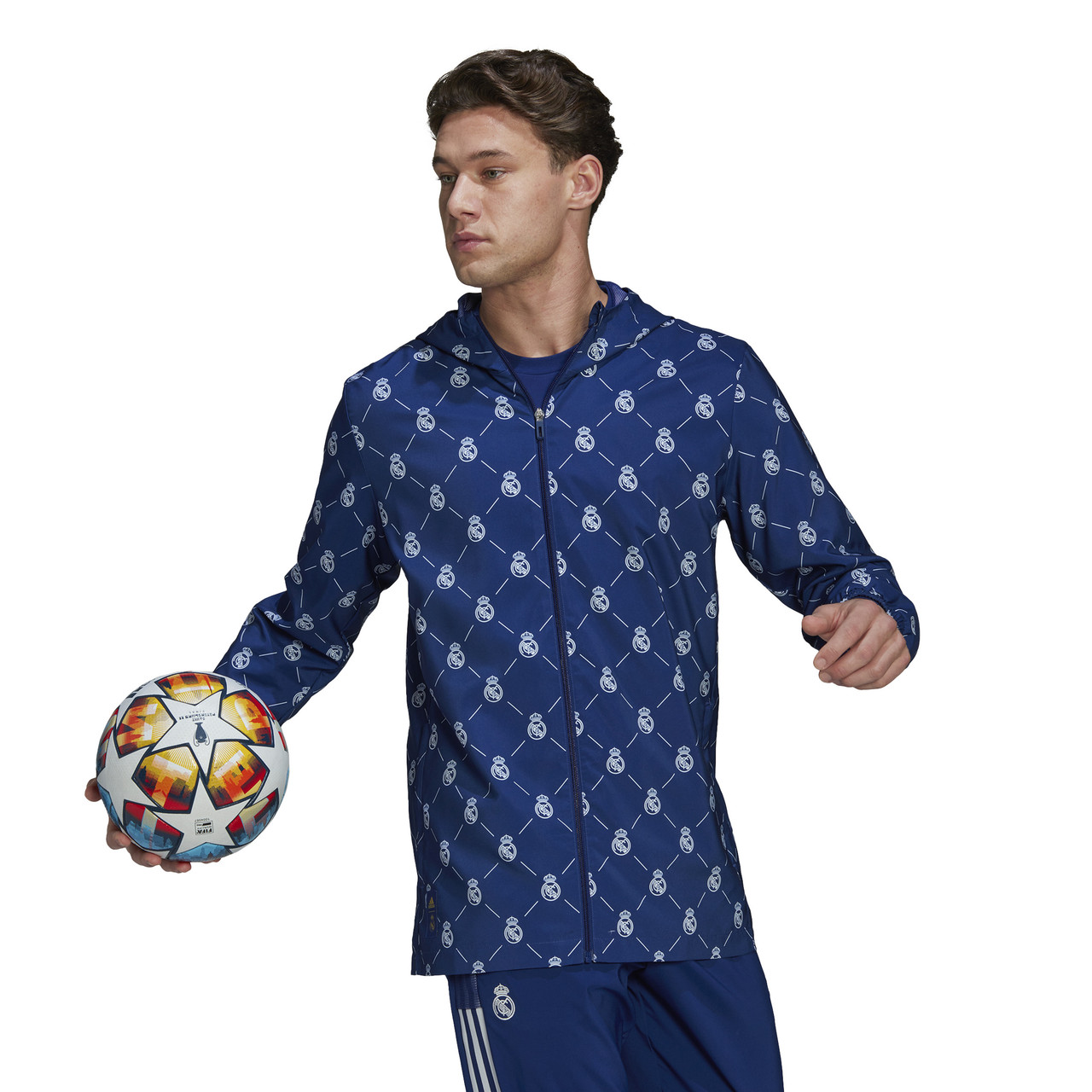 Men's adidas Blue Real Madrid AEROREADY Full-Zip Hoodie Windbreaker Jacket