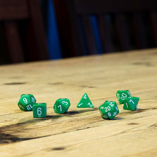 Chessex #25405 - Opaque Green / White Polyhedral (7ct)