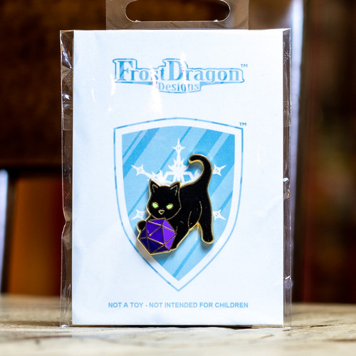 Purple d20 Cat Pin