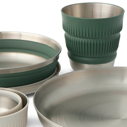 Detour Stainless Steel Collap. Dinner. Set Multi [2P][6 Piece][2] x Plates [2] x L Bowls [2] Mugs