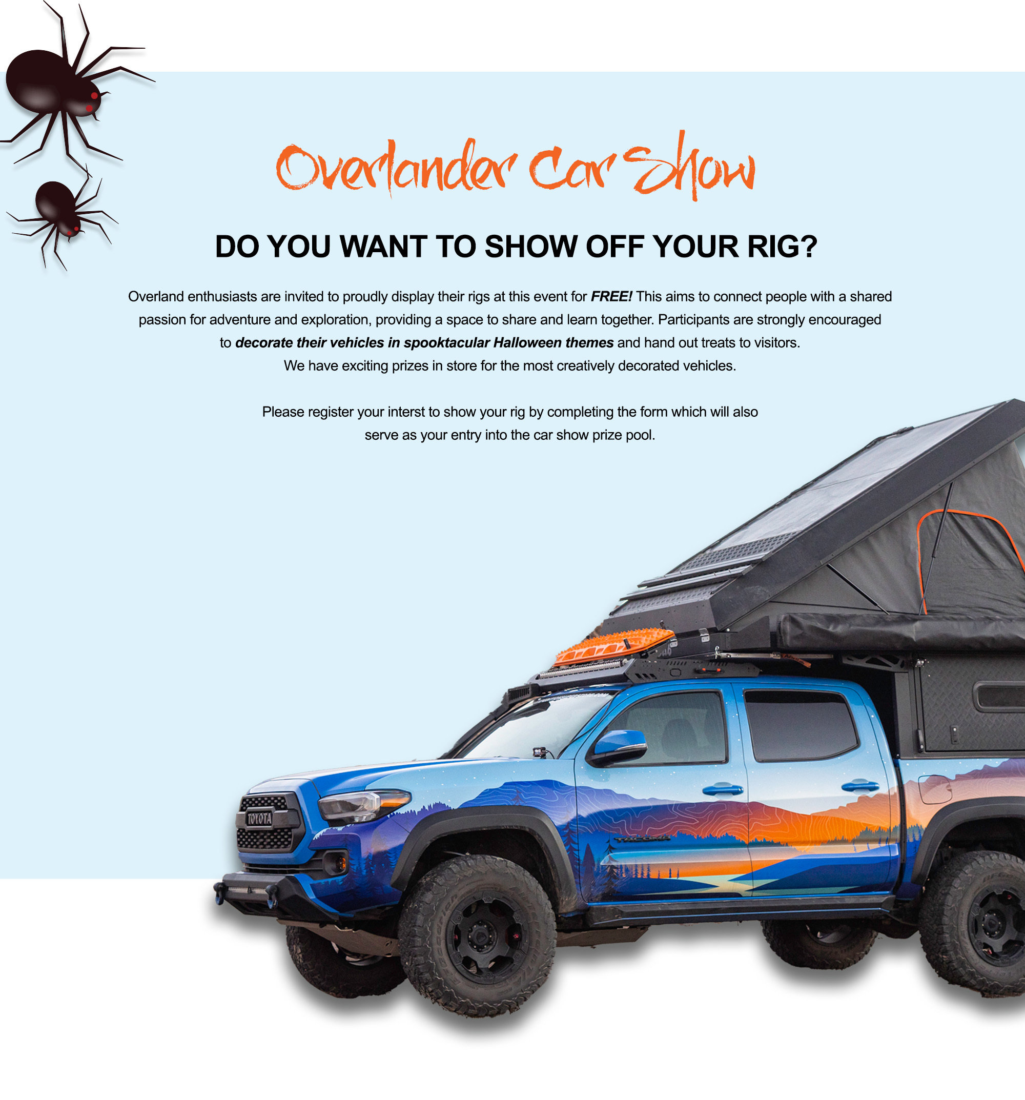 Overland Car Show at Expedition Superstore Trunk or Treat 2025 where participants can register their rigs and decorate vehicles with spooktacular Halloween themes in West Valley City