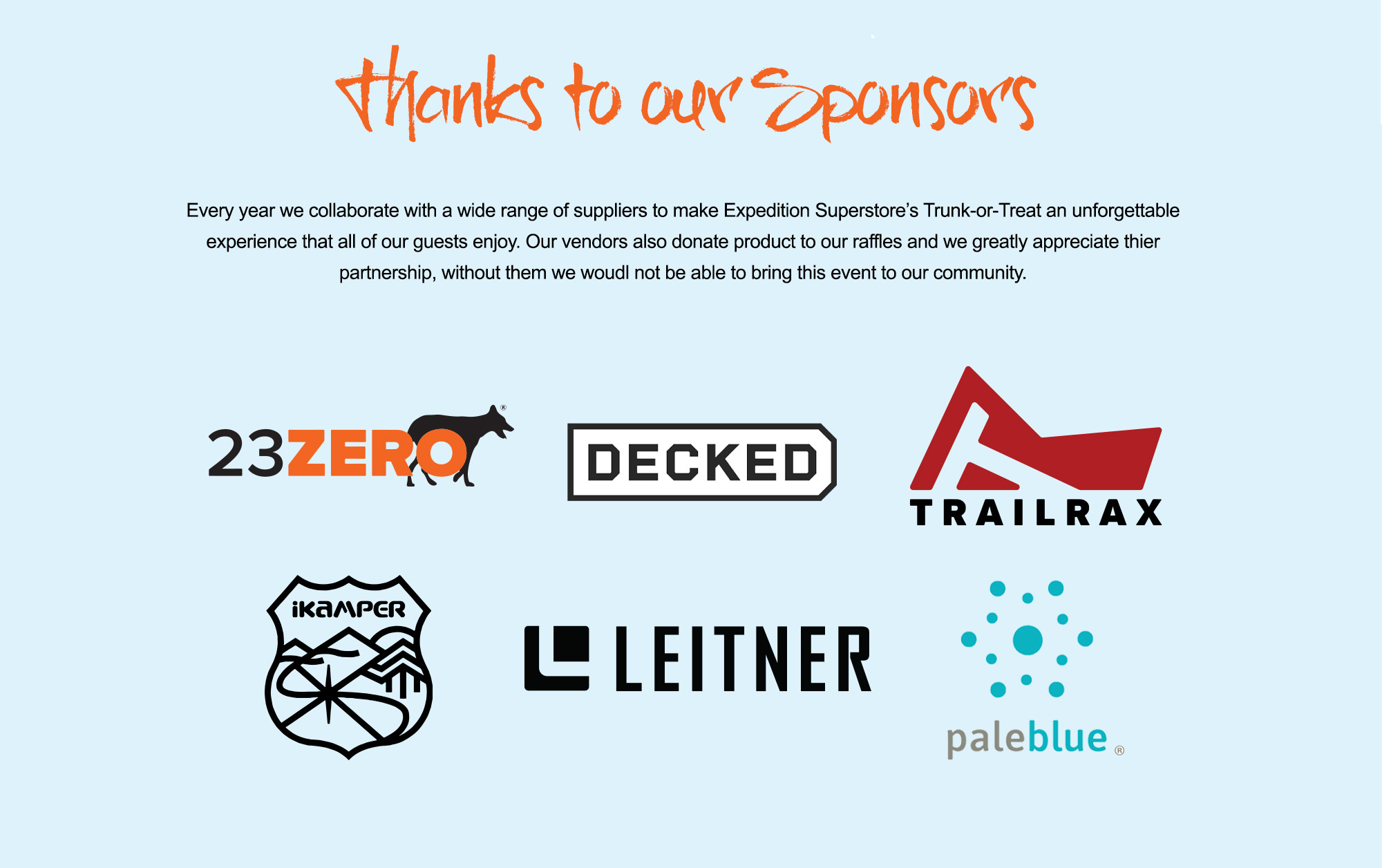 Thanks to our sponsors for Expedition Superstore Trunk or Treat 2025 in West Valley City, featuring participating brand logos