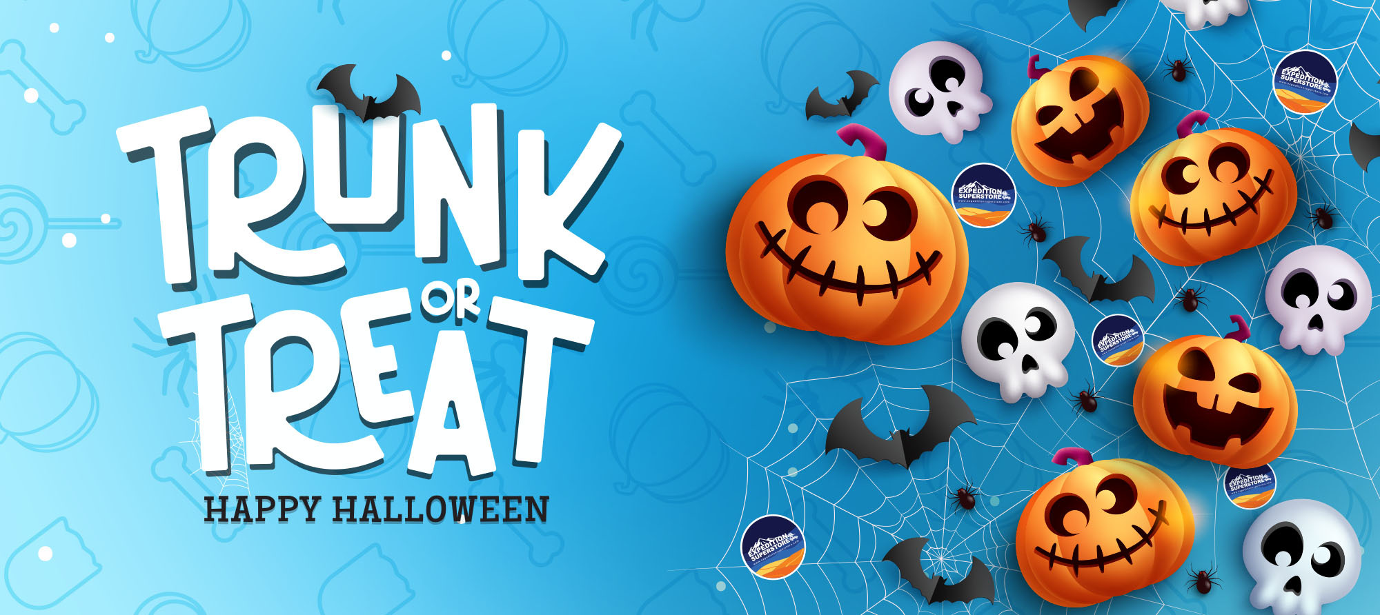 Expedition Superstore Trunk or Treat 2025 Happy Halloween banner for annual family event in West Valley City, Utah