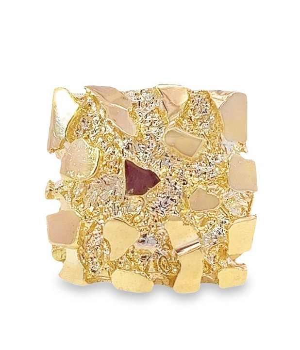 10K Yellow Gold Men Extra Large Square Nugget Ring