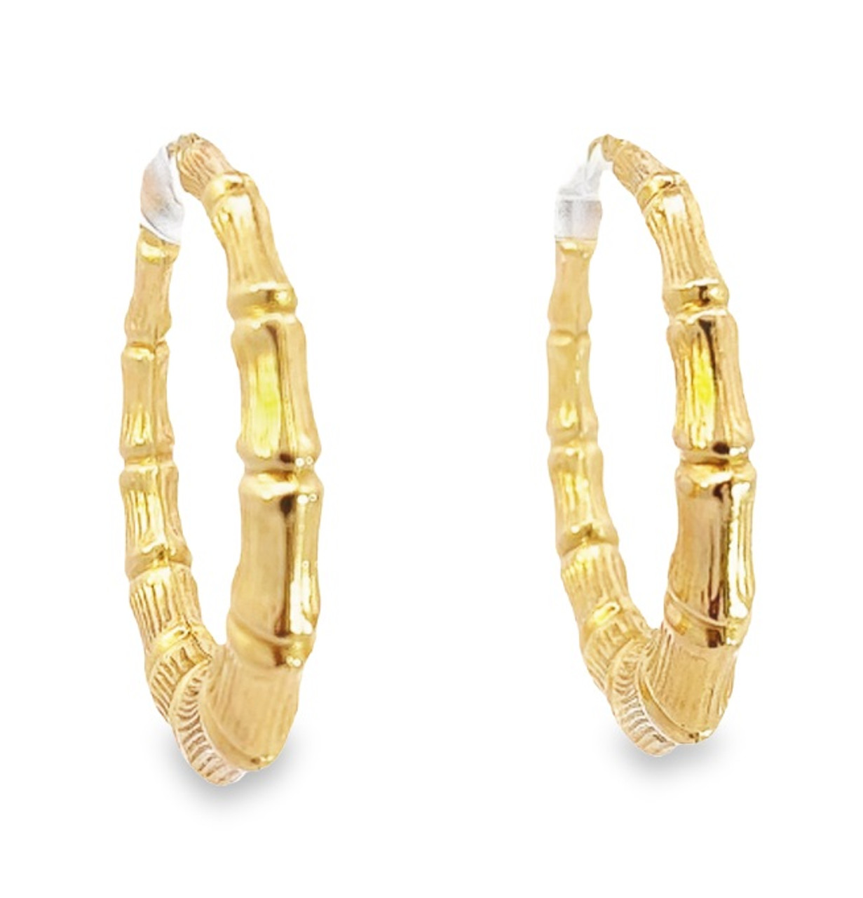 2 Heart Bamboo Hoop Earrings 10K Yellow Gold
