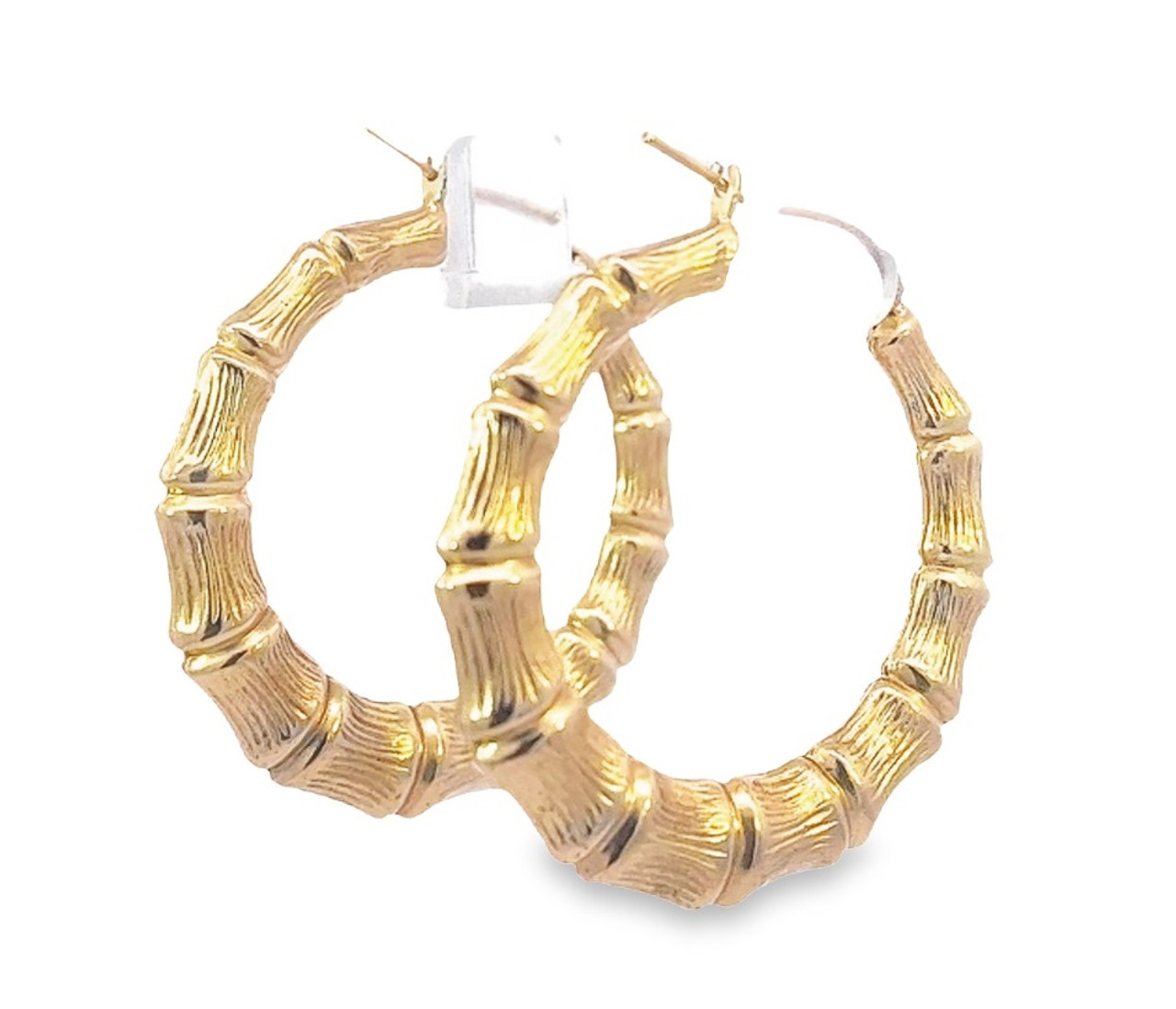 10k Real Yellow Gold Bamboo Hoop Earrings