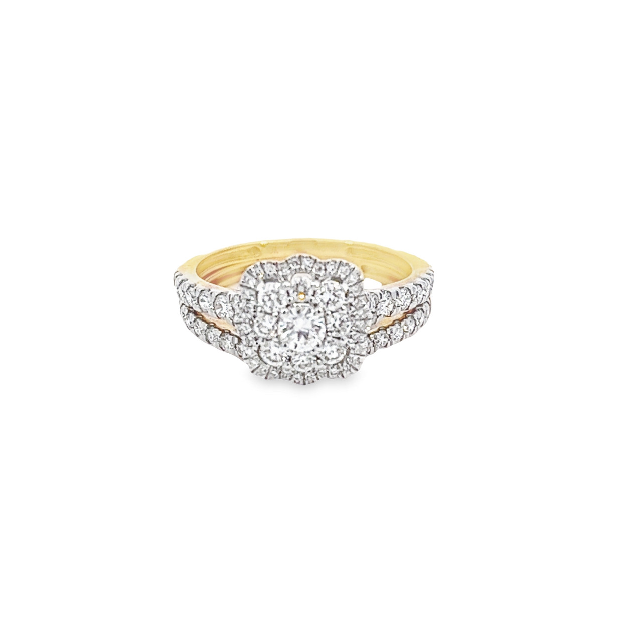 14K Yellow Gold Round Brilliant Cut Diamond Engagement Ring with Halo -  Howard's DC