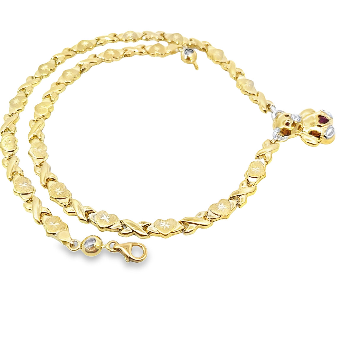 10K Yellow Gold XO Heart Teddy Bear Chain 18