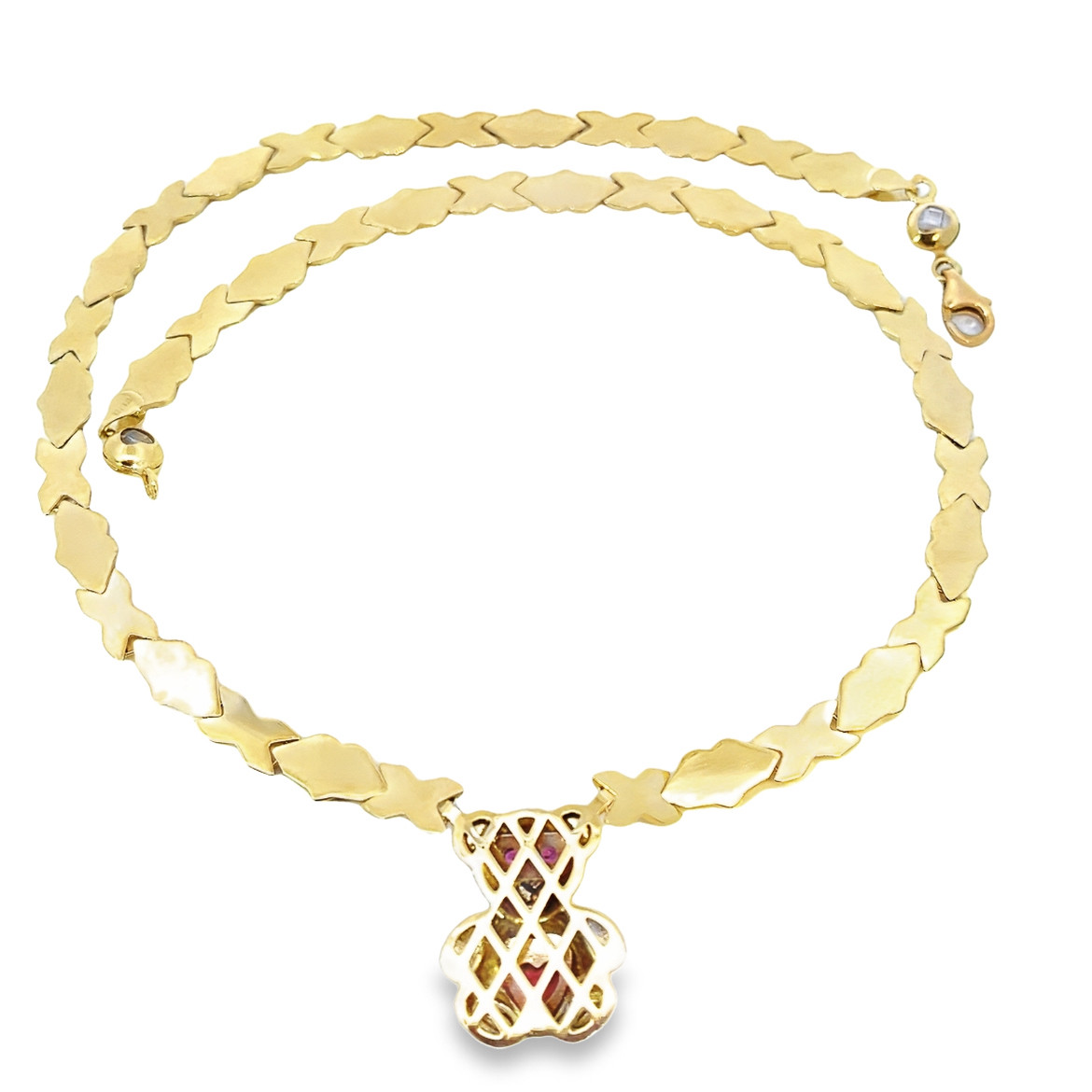 10K Yellow Gold XO Heart Teddy Bear Chain 18