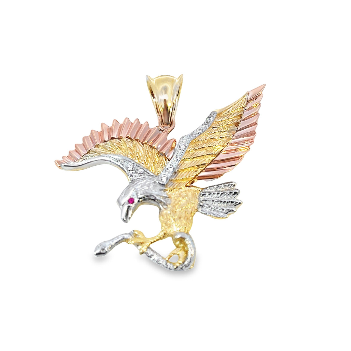14K Tricolor Gold Eagle With Snake Pendant - Manhattan Jewelers