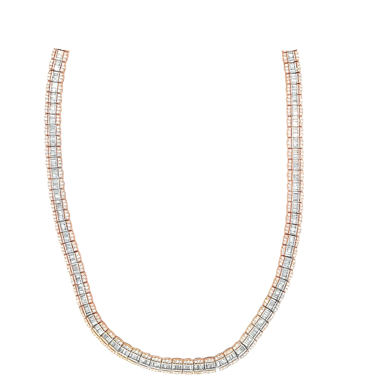 10kt Rose Gold Baguette Diamond Tennis Chain 18