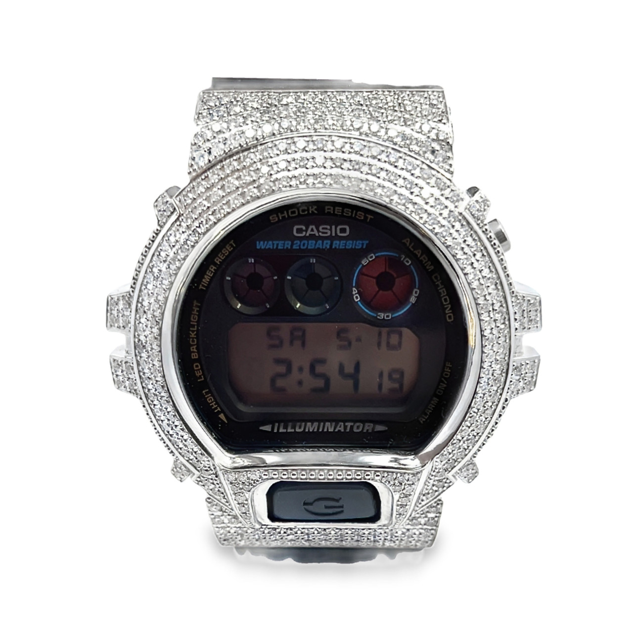 Casio G-Shock White Steel Iced Out Diamond Watch 4.60CT