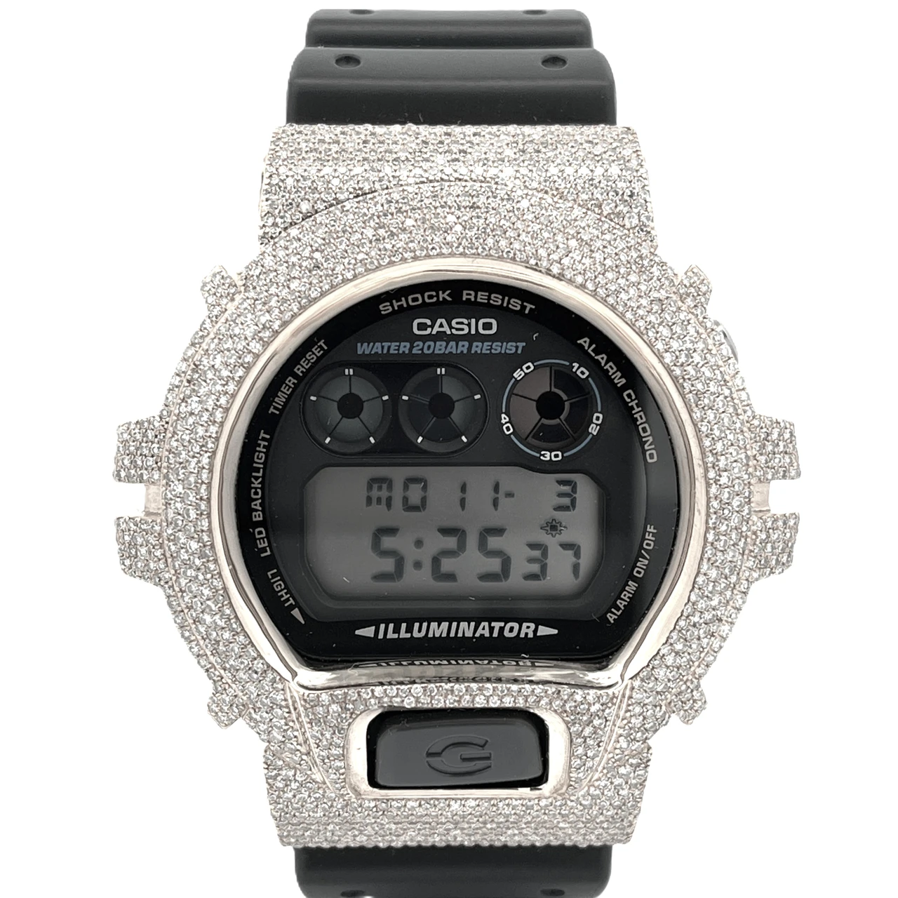 Casio G-Shock White Steel Iced Out Diamond Watch 4.60CT 