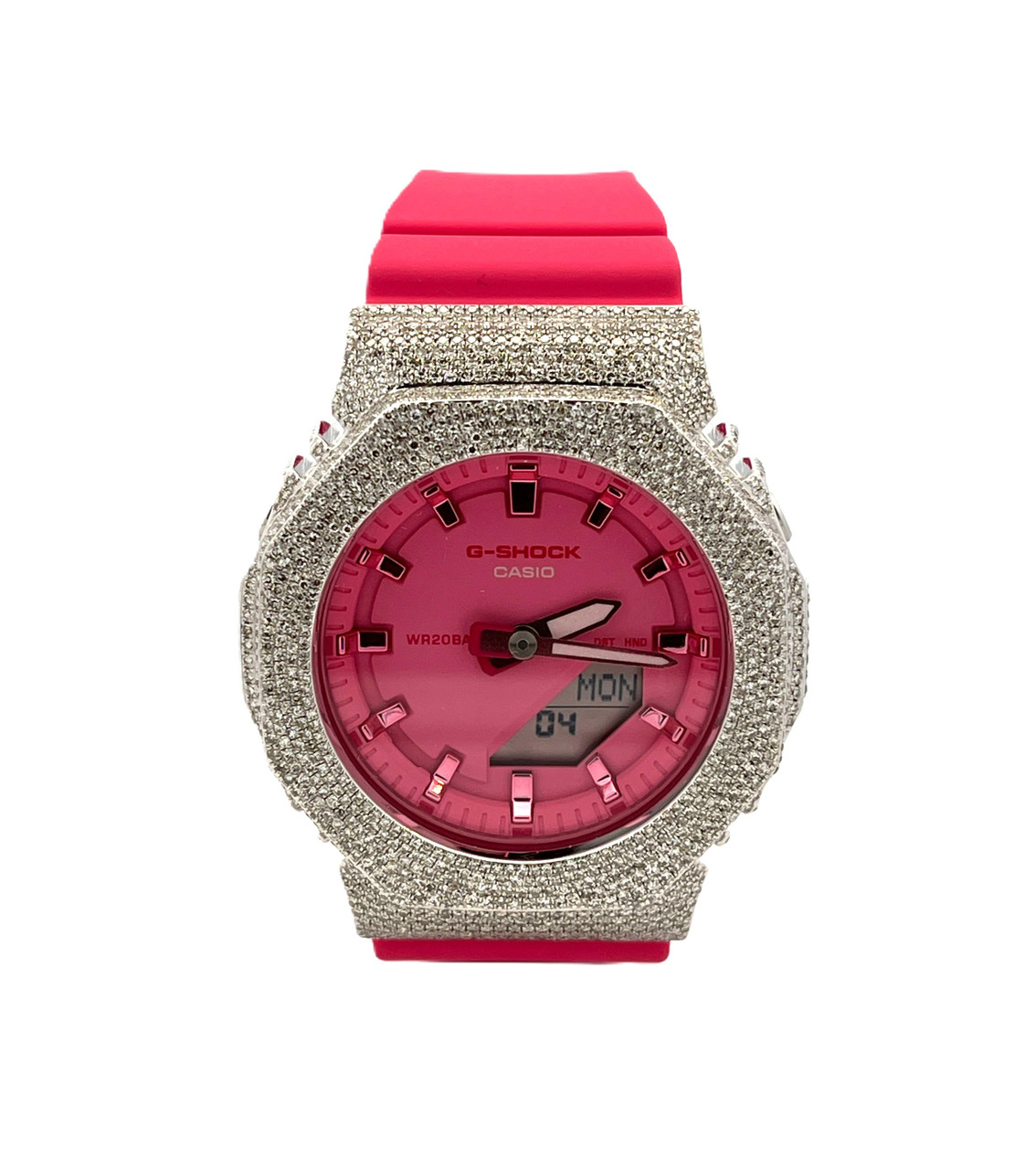 Casio G-Shock Pink Iced Out Diamond Watch 4.20CT - Manhattan Jewelers
