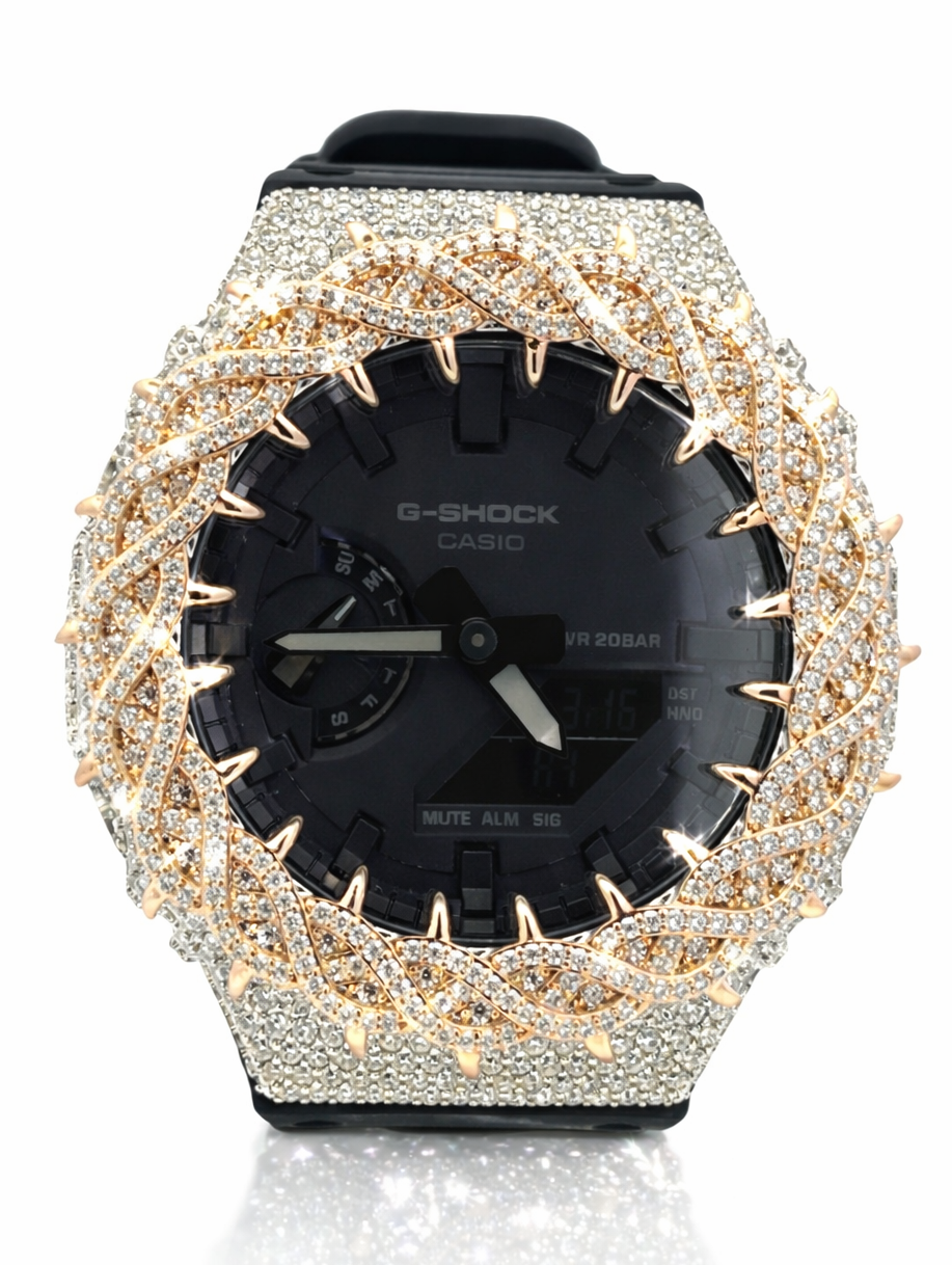 G-SHOCK Iced-Out Moissanite Watch – Dual-Tone Thorn Bezel