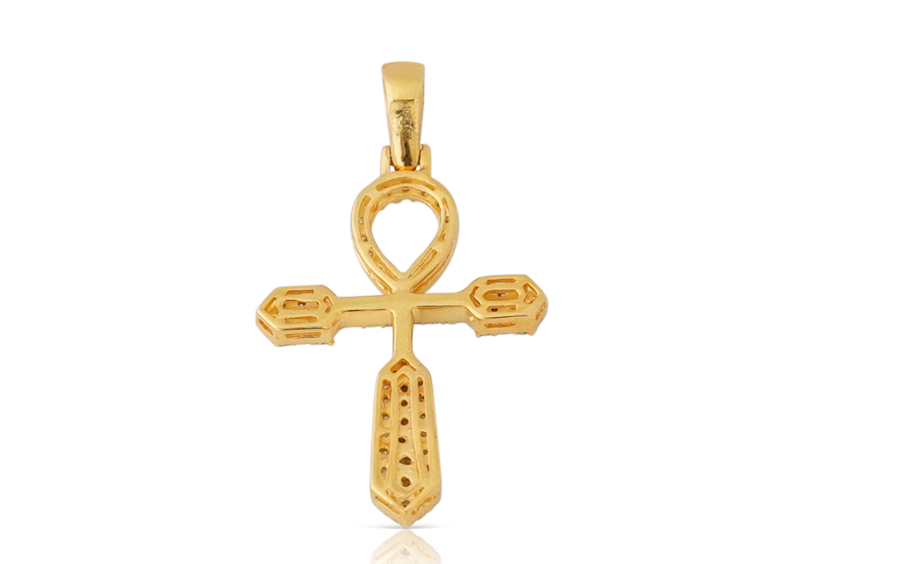 10K Yellow Gold Diamond Ankh Pendant 0.95Ctw - Manhattan Jewelers