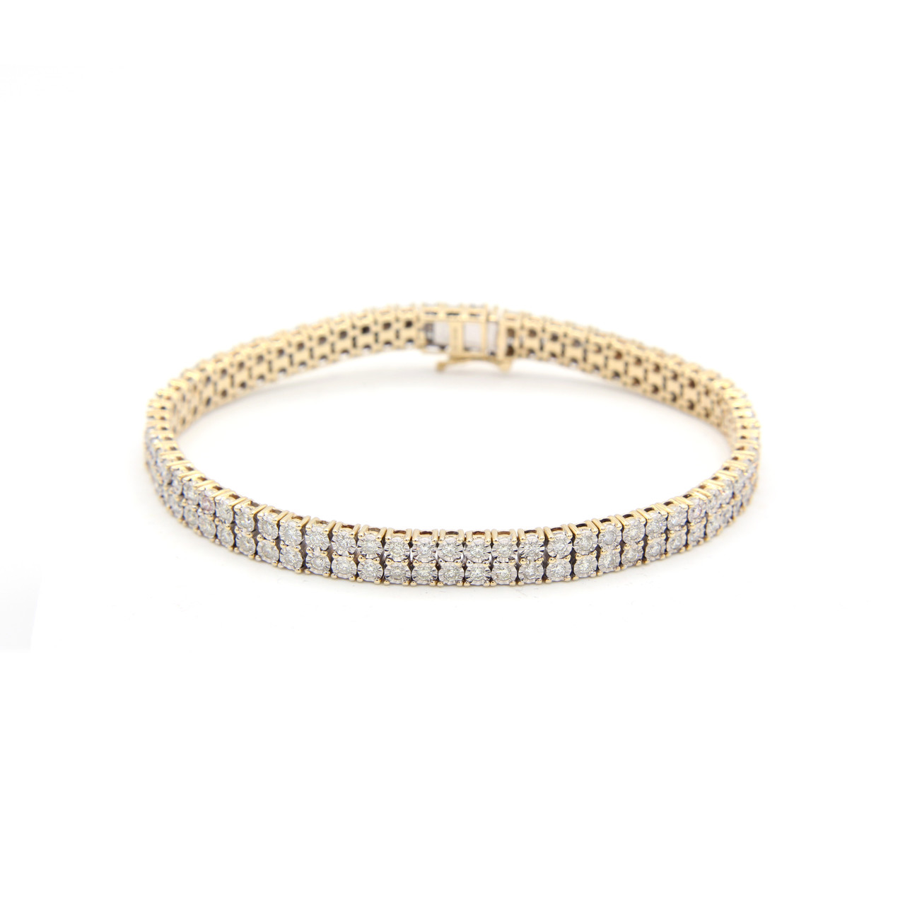 Men's 2 Row 10K Yellow Gold 4.00CT Diamond 7.0MM Tennis Bracelet