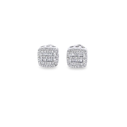10K White Gold Baguette Diamond Square Earrings 0.38ctw