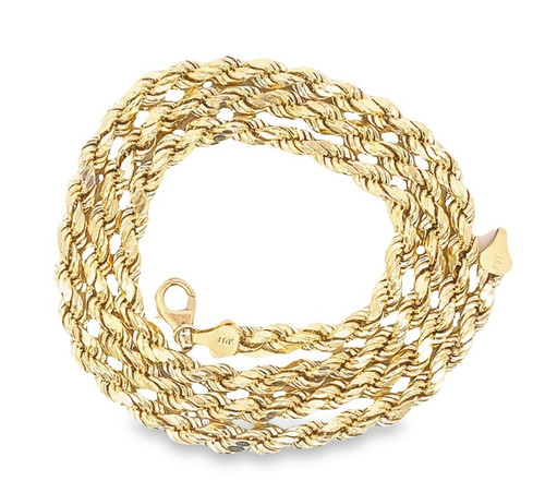 10K Yellow Gold Hollow Rope Chain 4.5 MM 16"-26" Inches