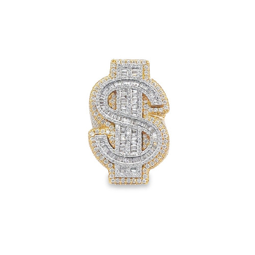 10K Yellow Gold Baguette Diamond Money Symbol Men's Ring