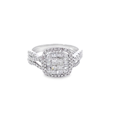 10K White Gold Baguette Diamond Ladies Engagement Ring Set 1.00ctw