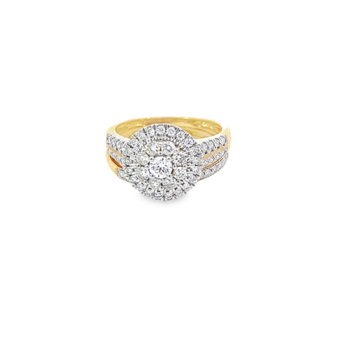 10K Yellow Gold Diamond Round Ladies Engagement Ring Set 1.00ctw