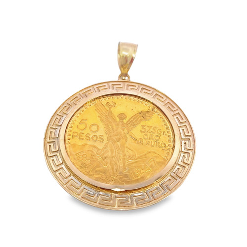 14K Yellow Gold Centenario 50 pesos coin with bezel pendant