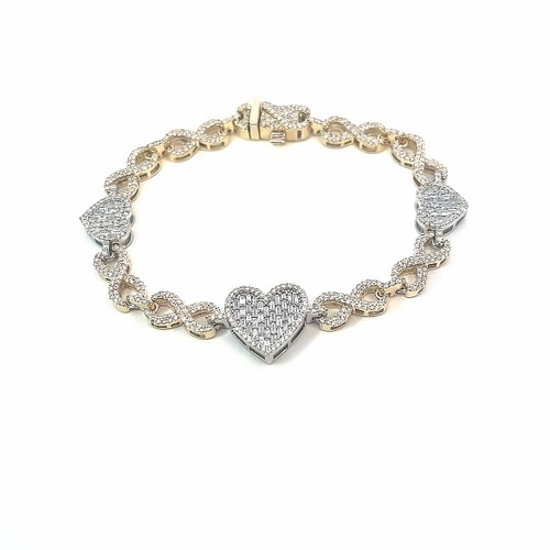 10K Yellow and White Gold Baguette Diamond Bracelet 2.80ct