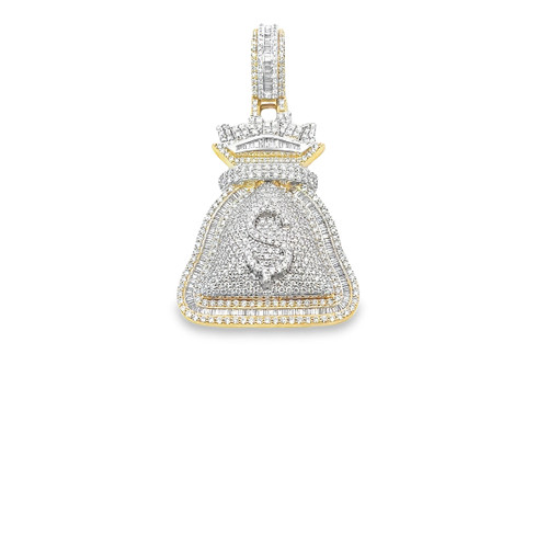 10k Two Tone Gold Baguette Diamond MoneyBag Charm 3.57ct