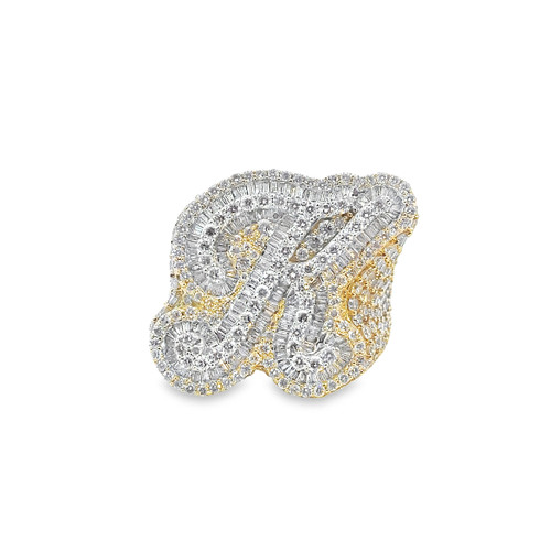 10K Yellow Gold Baguette Diamond Initial K Men's Ring