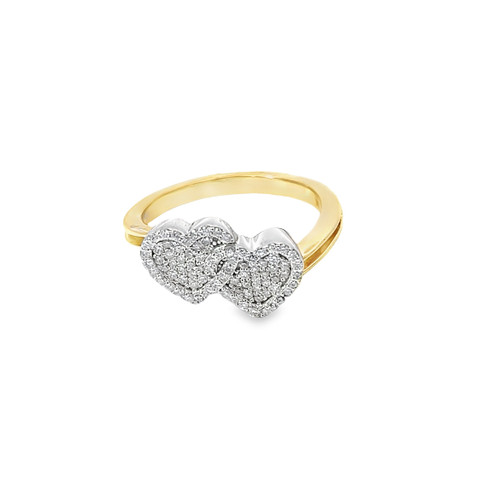 10k Yellow and White Gold with Diamond Dual Hearts Ring 0.35ctw