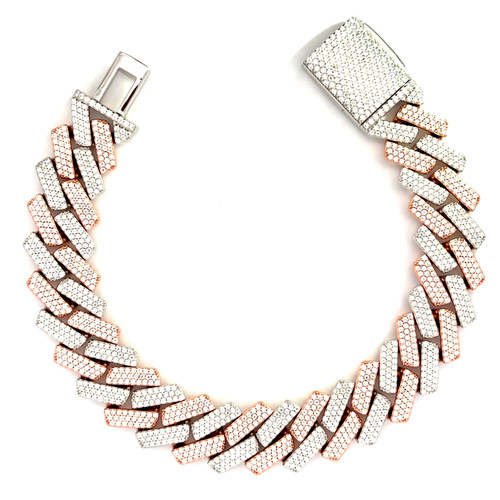 Two-Tone Cuban Link Bracelet | 16MM | 925 Sterling Silver | Rose & White Finish