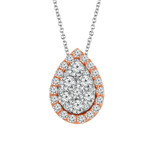 10K White Gold with Rose Gold 3/8Ct Women's Pear Diamond Pendant with Complimentary 18" White Gold Chain