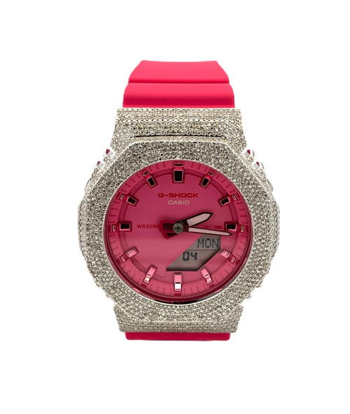 Casio G-Shock Pink Iced Out Diamond Watch 4.20CT