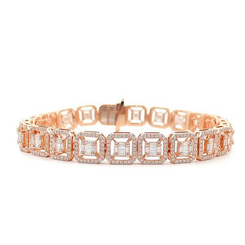 10K Rose Gold Baguette Diamond Square Bracelet 3.85ctw