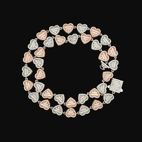  Silver Moissanite Two-Tone Heart Chain – 9MM | 18"