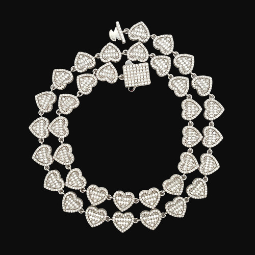  Silver Moissanite Heart Chain – 9MM | 18"