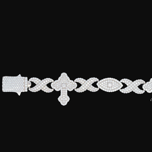 Silver Moissanite Cross & Evil Eye Bracelet