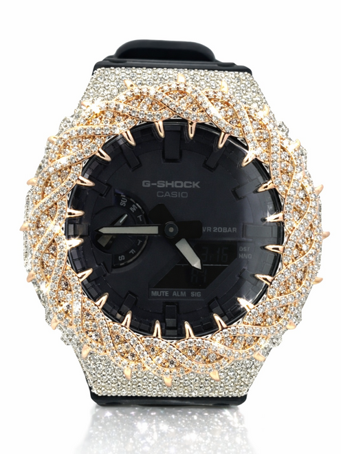 G-SHOCK Iced-Out Moissanite Watch – Dual-Tone Thorn Bezel 
