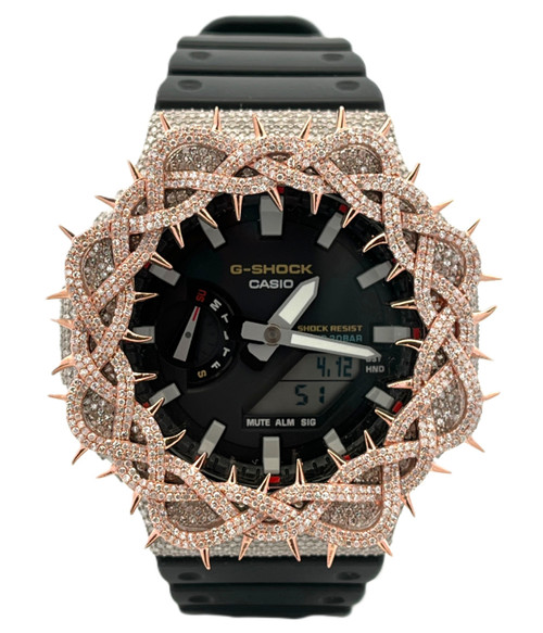 Casio G-Shock Black Rose-Tone Thorn Iced Out Diamond Watch 5.40CT